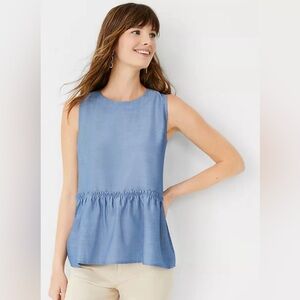 Ann Taylor Chambray Tie Back Peplum Shell
